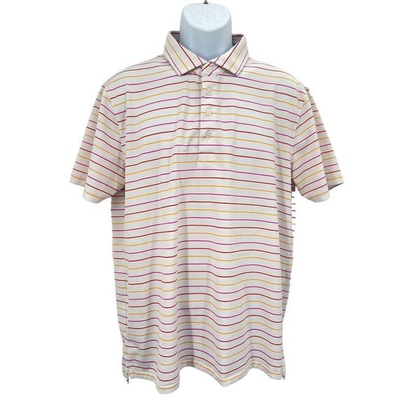 G/FORE Golf Polo Shirt White Striped Mens Size Large Short Sleeve AS IS - Picture 1 of 13